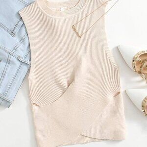 Elegant Cream Sleeveless Knit Top